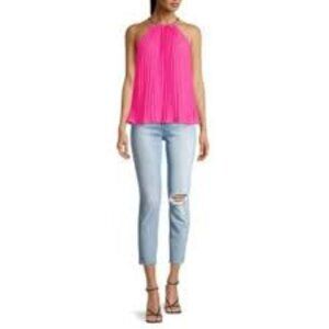NWT Michael Kors CERISE Zebra Pleated Chain Top